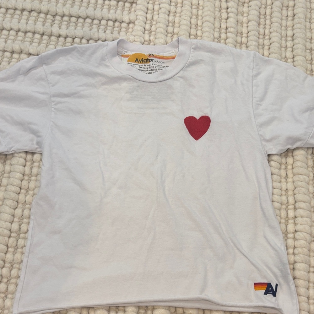 Aviator Nation Kids White Tee with Red Heart